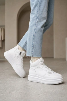 Кроссовки высокие женские Fashion белые из Натуральной кожи 348340_38 (23.5 см)