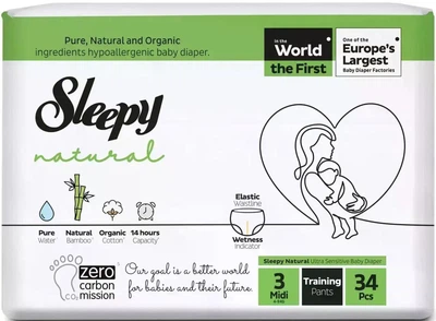 Підгузки дитячі Sleepy Natural midi 3 (4-9 кг) 34 шт.
