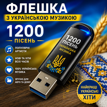 USB флешка с украинской музыкой 1200 песен для авто, телевизора и компьютера