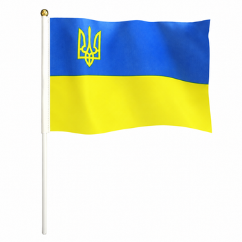 Набор флагов Украины "Тризубец" со штоками 30×45 см, 10 шт, сине-желтые флажки из полиэстера (SZ-780057)