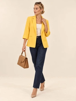 Жіночий яскравий піджак на ґудзиках з рукавом 3/4 LadyLike 50 Жовтий ladlk128720031 (ladlk2128720031444)