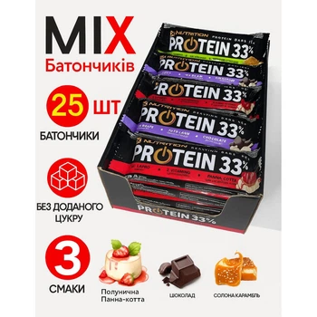 Блок Протеиновых батончиков Go On Nutrition Protein Bar 33% Ассорти из 3х вкусов 25шт х 50 г (Без сахара)(3839194)