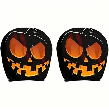 Чехол на подголовник автомобиля с принтом в стиле "HALLOWEEN" комплект 2шт, Polyester, Black-Orange