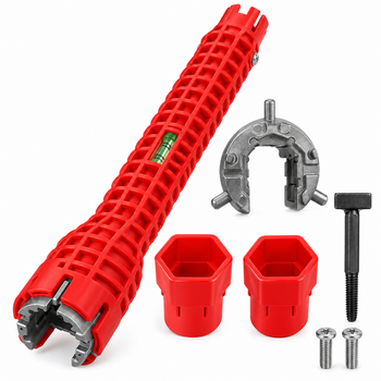 Універсальний сантехнічний ключ 8 в 1 для змішувачів і раковин із рівнем та насадками, 253 мм