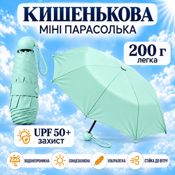 Детский и женский мини-складной карманный зонт Берюзовый 200 г, лёгкая компактная парасолька от дождя и солнца UPF 50+