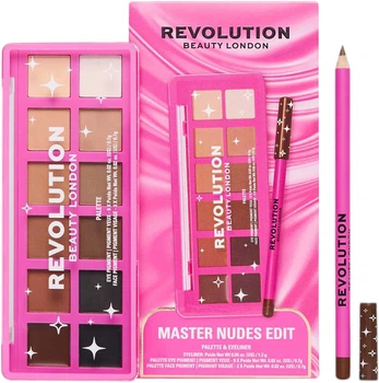 Zestaw kosmetyków do makijażu Makeup Revolution Master Nudes Edit Paleta cieni do powiek i produktów do twarzy 1 szt + Kredka do oczu 1.3 g (5057566912990)