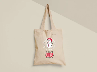 Эко сумка шоппер с принтом Joy Снеговик Бежевый 35х41 см