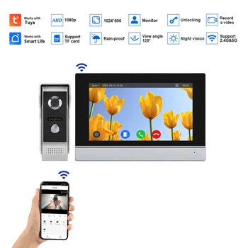 Відеодомофон Wi-Fi GAMWATER AHD-7024B-AHD-M6 PRO, сенсорний екран 7-дюймів, тачскрин, застосунок "Tuya APP"