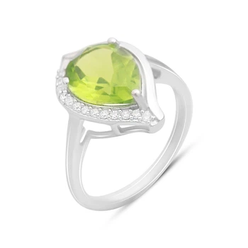 Срібне кільце з хризолітом 4.159ct, фіанітами, вага виробу 3,6 г (2150329)