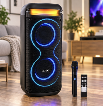 Портативна акустична система ZPX ZX-7791 250 Вт / 800 Вт PMPO, Bluetooth, TWS, LED, UHF-мікрофон