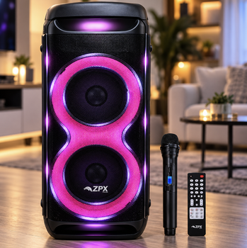Портативная акустическая система ZPX ZX-7792 250 Вт, 2×10", Bluetooth, TWS, RGB LED, UHF-микрофон