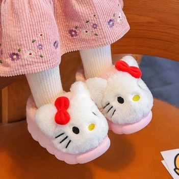 Дитячі плюшеві теплі тапочки на дівчинку Хеллоу Кітті рожеві Hello Kitty 34-35 р по устілці 20-21 см