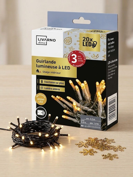 LIVARNO LED-гирлянда 20 LED, янтарный свет, 2,3м, на батарейках