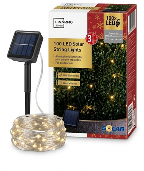 LIVARNO Home LED гірлянда на сонячній батареї 100 LED, 2×5 м, 8 режимів, IP44