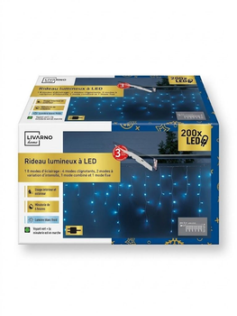 LED штора-гирлянда 6 м, 200 LED, холодный белый свет, 40 нитей, 8 режимов, таймер 6 часов, IP44