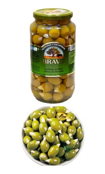 Оливки Мансанілья з мигдалем Bravo Encurtidos Aceitunas rellenas de Almendra Браво без кісточок фаршировані Банка 1000г