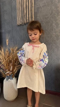 Лляна сукня для дівчинки з вишивкою "Бабка" 104 бежевий (23VAS)