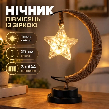 Светодиодный настольный ночник-полумесяц со звездой, теплый свет, 27×14 см, питание от 3 AAA