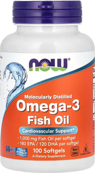 Жирні кислоти Now Foods Омега-3 1000 мг 100 желатинових капсул (733739016508)