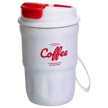 Термочашка "Coffee" 400 мл з ремінцем та відкидною кришкою-клапаном, білий(HP-GM-19)(PR)