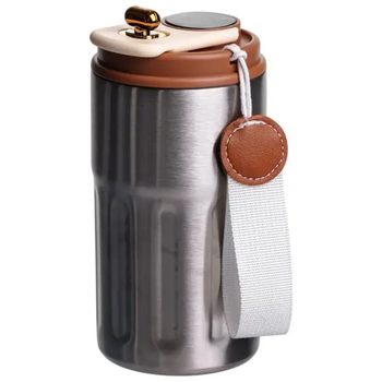 Термочашка Coffee 400 мл з ремінцем та датчиком температури, коричневий(HP-GM-1)(PR)