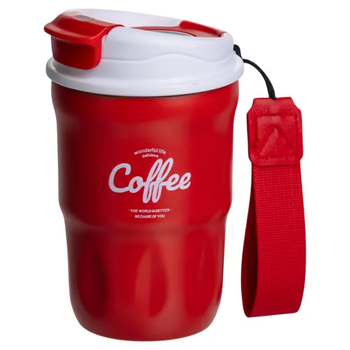 Термочашка "Coffee" 400 мл з ремінцем та відкидною кришкою-клапаном, червоний(HP-GM-18)(PR)