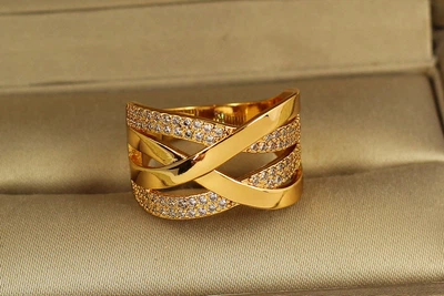 Кольцо Xuping Jewelry Широкое переплетение р 16 золотистое