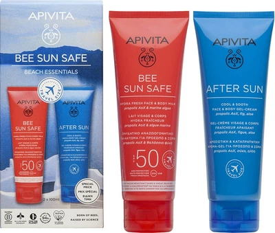 Zestaw produktów do ochrony przeciwsłonecznej Apivita Bee Sun Safe Beach Essentials Krem do ciała SPF50 100 ml + żel-krem po opalaniu 100 ml (5201279108052)