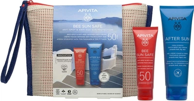 Zestaw produktów do ochrony przeciwsłonecznej Apivita Bee Sun Safe Anti-spot & Anti-age Krem do ciała SPF50 50 ml + żel-krem po opalaniu 100 ml + Kosmetyczka (5201279108021)