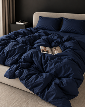 Комплект постільної білизни DARK BLUE (синій, однотонний) Полуторний 150х220 см