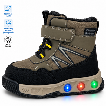 Зимние сапоги BI&KI для мальчика хаки с LED-подсветкой, размер 23 (14,8 см)