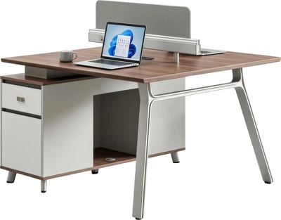 Комп'ютерний стіл двомісний OfficePro PG-M24A-2A-14 108х140 см з тумбочками Горіховий + Світло-сірий
