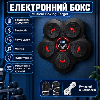 Боксерська мішень настінна з підсвіткою та музикою "Musical Boxing Target" Bluetooth 5 секцій з рукавичками в комплекті Чорний (i7-200455)