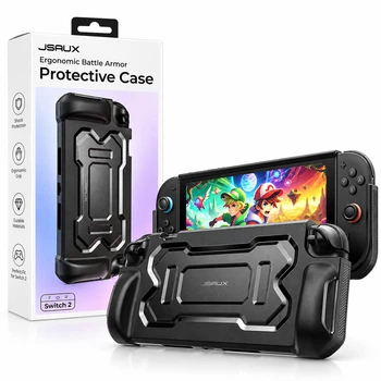 Противоударный чехол-накладка JSAUX для Nintendo Switch 2, эргономичный Grip ABS TPU, черный