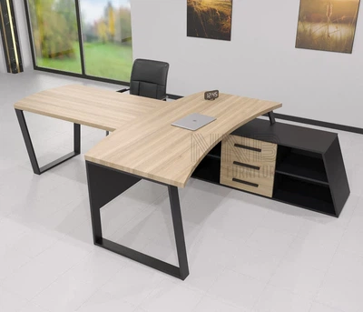 Стіл керівника з приставкою-брифінгом Mister Loft Берн WOOD 160*80 Масив ясену - Чорний