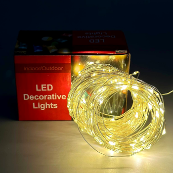 Світлодіодна гірлянда 200 Led 20m на мідному дроті від батарейок USB Теплий Крапля роси