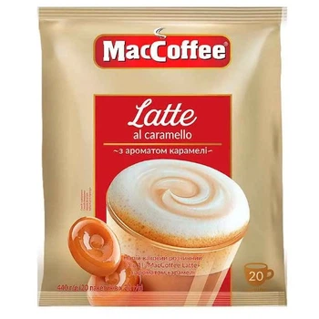 Кавовий напій MacCoffee 3 в 1 "Latte з ароматом карамелі" розчинний 22г*20шт. (20)