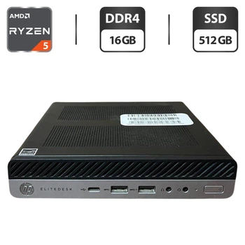 Неттоп HP EliteDesk 705 G4 Desktop Mini USFF / AMD Ryzen 5 Pro 2400G (4 (8) ядра по 3.6 - 3.9 GHz) / 16 GB DDR4 / 512 GB SSD / AMD Radeon RX Vega 11 Graphics / Блок живлення б/в