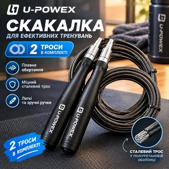 Скакалка скоростная профессиональная U-Powex с системой Self-Locking чорная (арт.4422)