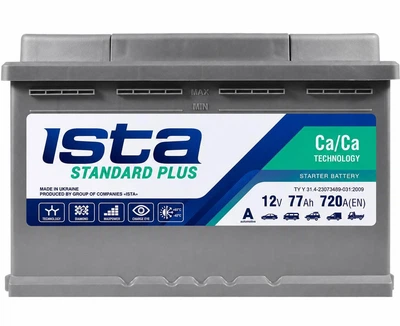 Автомобильный аккумулятор Ista Standart Plus 77Ah 720A R+ 12V