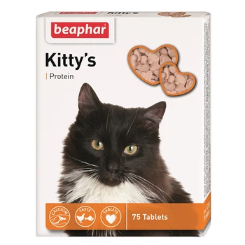 Витамины и лакомство для кошек и котят Beaphar Kitty's Protein с протеином и рыбой, кормовая добавка для поддержки иммунитета, 75 таблеток (BAR12510)