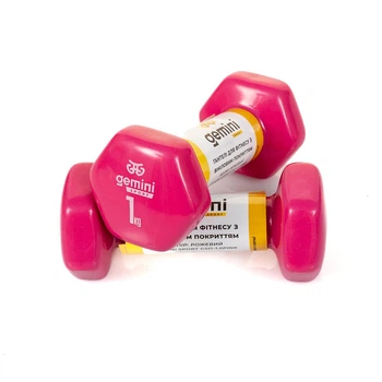 Гантелі Gemini Sport для фітнесу з вініловим покриттям 2шт по 1.0кг рожеві GSD-1.0PINK