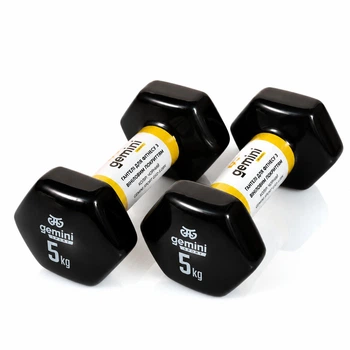 Гантелі для фітнесу Gemini Sport з вініловим покриттям 2×5 кг чорні GSD-5.0BK