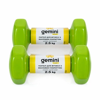 Гантелі Gemini Sport для фітнесу з вініловим покриттям 2шт по 2.5кг зелені GSD-2.5GR