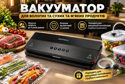 Вакууматор Grunhelm GV117BW White/Black (125 Вт, 50 кПа) с режимами для сухих и влажных продуктов и вакуумированием контейнеров
