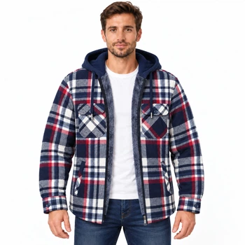 Рубашка-куртка мужская Gold Golf Man утепленная в клетку на молнии,5XL, Синий с красным
