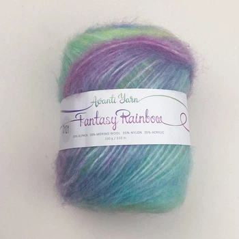 Пряжа Fantasy Rainbow AVANTI YARN для в'язання ткацтва меринос із альпакою вовна 100г 330м Неоновий мікс Колір блакитно-фісташковий (10310101)