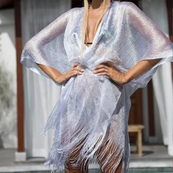 Пляжний кардиган накидка з бахромою Mila Ricco Ocean Breeze Блакитний One Size