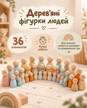 Набор деревянных человечков 36 шт / фигурки людей пастельных цветов / деревянный набор для сюжетно-ролевой игры