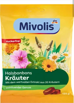 Льодяники для горла Mivolis Halsbonbons Krauter екстракт 20 трав і меду без цукру 125 г